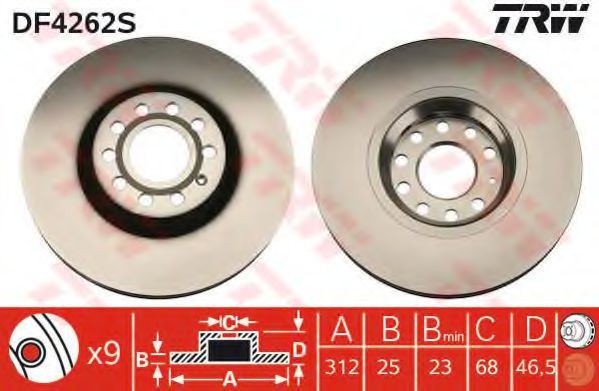 Disc frana SKODA SUPERB I (3U4) (2001 - 2008) TRW DF4262S