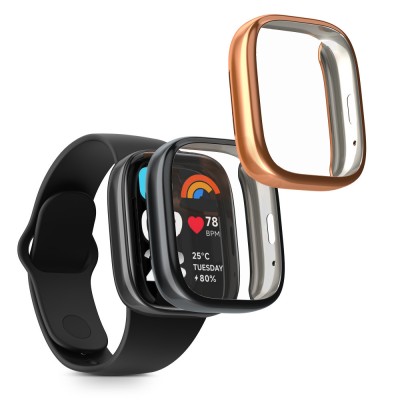 Set 2 Huse Kwmobile pentru Xiaomi Redmi Watch 3 Active, Negru/Roz, Silicon, KWM000024YF002C foto