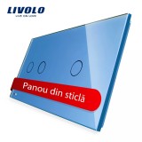Cumpara ieftin Panou din sticla albastru pentru &icirc;ntrerupator touch Livolo, dublu + simplu