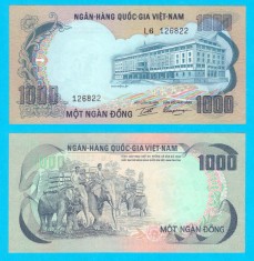 Vietnam Sud (p#34) 1.000 Dong 1972 aUNC+ &#039;Elefanți&#039; serie: L6 126822