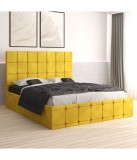 Pat Galben Tapitat cu Stofa + Saltea Ortopedica Lux 180x200 cm - Transport Gratuit