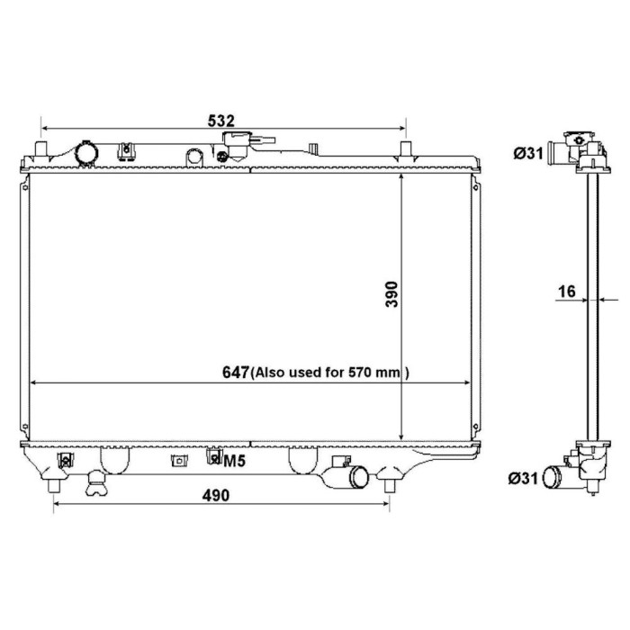 Radiator racire Mazda 323 (Bg/Bf), 06.1989-07.1994, Motorizare 1, 3 49/54kw; 1, 6 62/64/65kw; 1, 8 76/94kw Benzina, cutie Manuala, diametru intrare/i