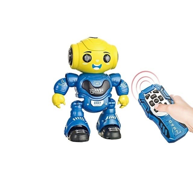 Jucarie interactiva robot inteligent cu telecomanda, functii multiple, lumini LED, melodii si dansuri, 22 cm x 16 cm x 9 cm, albastru
