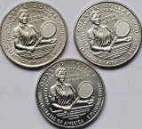 Set 3 monede 25 cents / quarter dollar 2025 USA, Althea Gibson, Lit.PDS, km#807