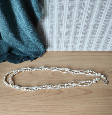 Colier lung faux perles la 3 randuri foto