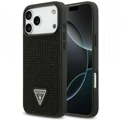 Husa pentru Apple iPhone 17 Pro Max, Guess, Rhinestone Triangle Logo, Neagra foto