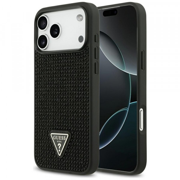 Husa pentru Apple iPhone 17 Pro Max, Guess, Rhinestone Triangle Logo, Neagra