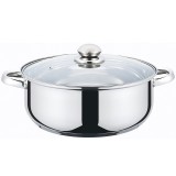 Cratita din inox Grunberg, compatibila cu plita cu inductie, capac din sticla, 24 cm, 3.5 l