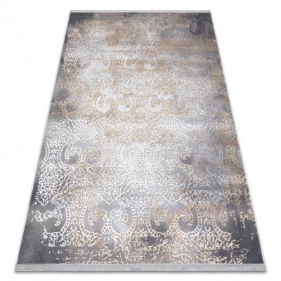Covor LUCE 84 modern ornament vintage - structural gri / muştar, 77x150 cm foto
