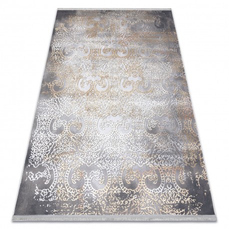 Covor LUCE 84 modern ornament vintage - structural gri / muştar, 77x150 cm