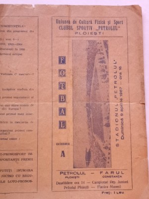 Program meci fotbal PETROLUL Ploiesti - FARUL Constanta (09.04.1967) foto