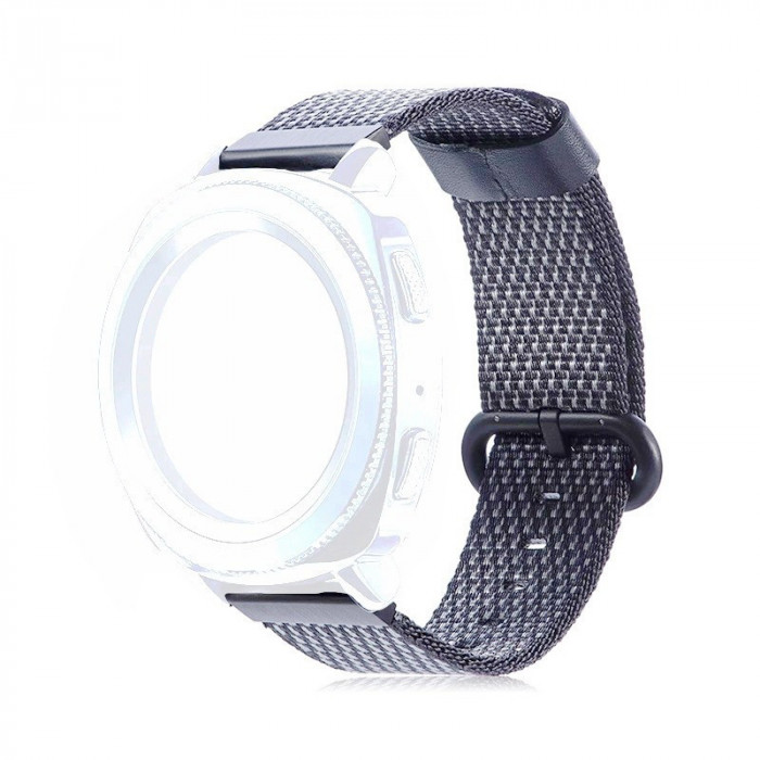Curea textila, compatibila Huawei Watch GT4 46mm|GT3 46mm|GT3 Pro 46mm|GT2 46mm|GT 2e|Galaxy Watch 3 45mm, Negru/Argintiu