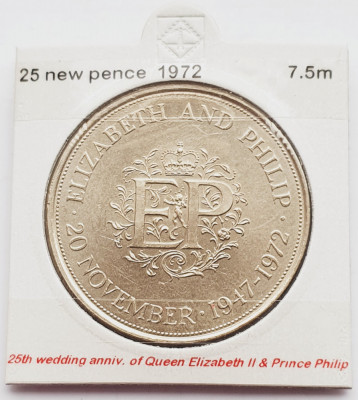 1841 Marea Britanie UK Anglia 25 new pence 1972 Silver Wedding km 917 foto