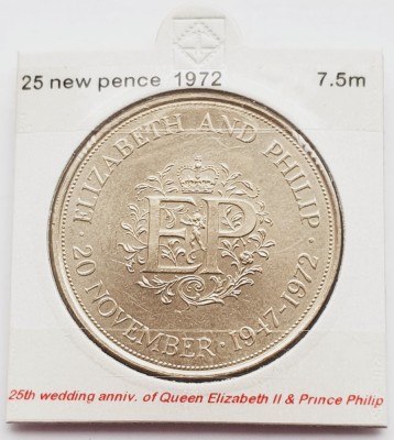 1841 Marea Britanie UK Anglia 25 new pence 1972 Silver Wedding km 917 foto