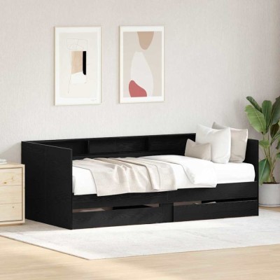vidaXL Cadru de daybed cu sertare Stejar negru 100 x 200 cm foto