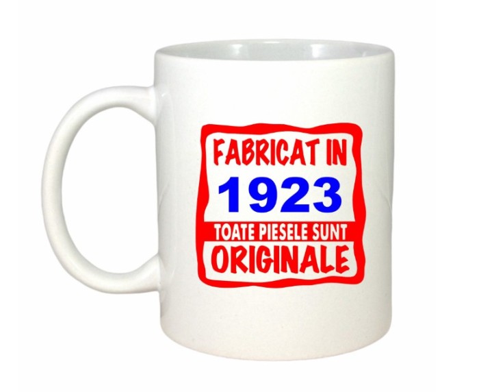 Cana alba personalizata Fabricat in 1923 toate piesele sunt originale, INOVATIX&reg;. 330ml