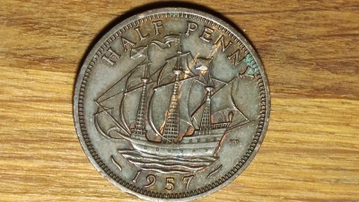 Marea Britanie - moneda de colectie - 1/2 half penny 1957 - Elisabeta -superba ! foto