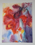 Pictura in acuarela neinramata - O floare si un cocos, semnata 2008, 24 x 32 cm, Flori, Realism