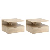 HOMCOM Set de 2 Noptiere Moderne Suspendate pentru Dormitor cu Sertar si Blat din Lemn 35x32x22.5cm, Stejar | Aosom Romania