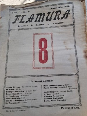 Flamura - Literara Sociala Artistica - Anul I Nr. 8 Noiembrie 1922 foto