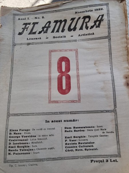 Flamura - Literara Sociala Artistica - Anul I Nr. 8 Noiembrie 1922