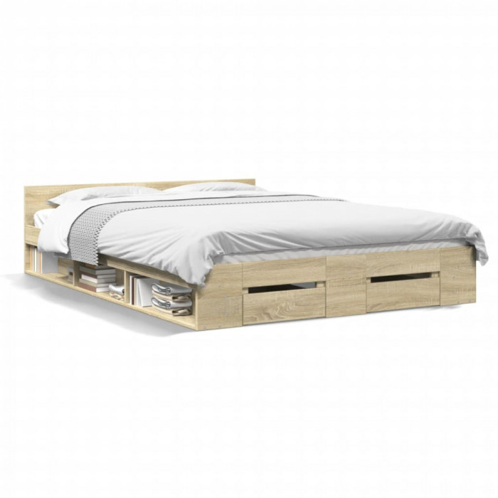 vidaXL Cadru de pat cu sertare stejar sonoma 150x200 cm lemn prelucrat 3280743