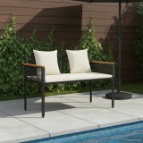 vidaXL Bancă de exterior cu pernă Negru și Alb crem 117 x 54 x 74.5 cm 42025238