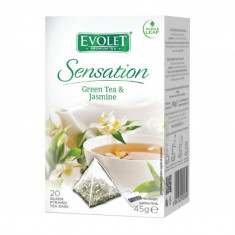 Ceai verde cu iasomie (Green Tea &amp;amp; Jasmine) Evolet Sensation piramida 20 plicuri foto