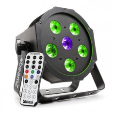 Beamz BFP110 FLATPAR, 5 x 6 W LED-uri RGB, Lampa Led 3-in-1, DMX, telecomanda IR foto