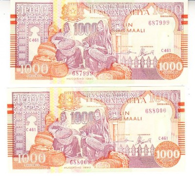 B11 4 - Bancnota foarte veche - Somalia - 1000 shilin - 1996 - 2 serii consecutive foto