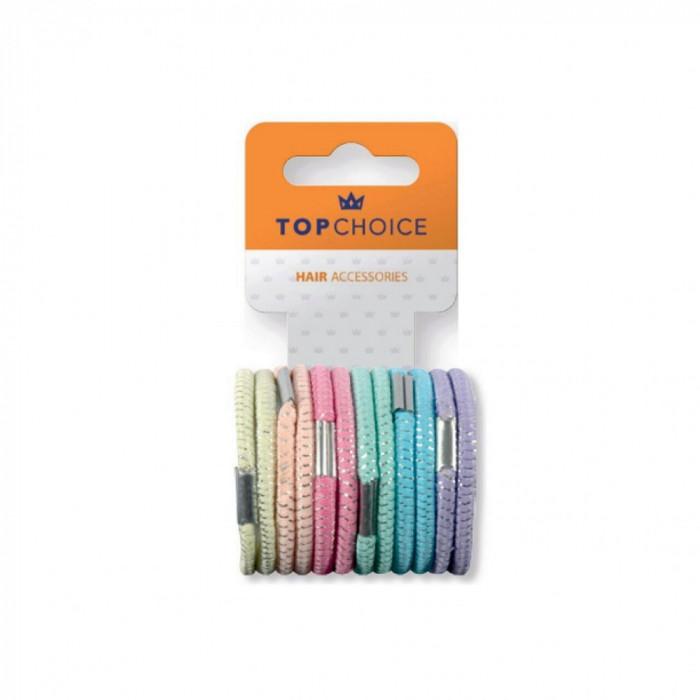 Elastic de par Top Choice, set de 12 bucati asortate, in nuante pastel