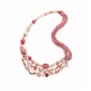 Colier Diva Argint 925 placat aur roz, opal, cuarț roz, jad roz, perle cultura, 53cm, Cutie cadou, Made in Italy