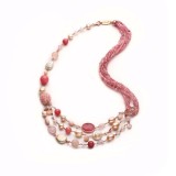 Cumpara ieftin Colier Diva Argint 925 placat aur roz, opal, cuarț roz, jad roz, perle cultura, 53cm, Cutie cadou, Made in Italy