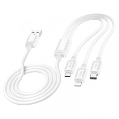 Cablu Incarcare USB-A - Lightning / microUSB / USB-C HOCO X74 3in1, 18W, 1m, Alb