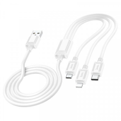 Cablu Incarcare USB-A - Lightning / microUSB / USB-C HOCO X74 3in1, 18W, 1m, Alb foto