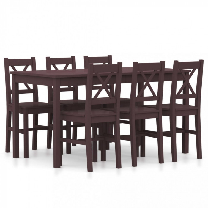 vidaXL Set mobilier de bucătărie, 7 piese, maro &icirc;nchis, lemn de pin