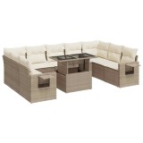 Cumpara ieftin Set canapele de gradina cu perne, 10 piese, bej, poliratan