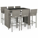 Cumpara ieftin Set mobilier bar de gradina, 7 piese, gri, poliratan