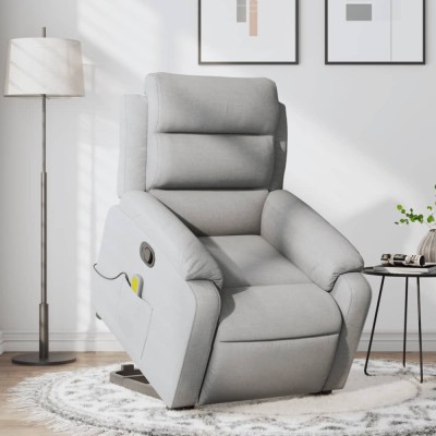 vidaXL Fotoliu de masaj rabatabil cu ridicare, gri deschis, textil 3204992 foto