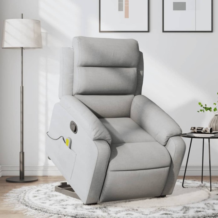vidaXL Fotoliu de masaj rabatabil cu ridicare, gri deschis, textil 3204992