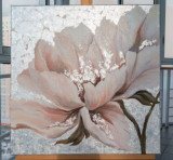 Tablou abstract pictat manual ulei pe panza, Pictura cu flori albe 100x100cm