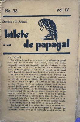 Bilete de papagal 1937-1938 nr. 33 vol. IV Arghezi foto