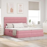 vidaXL Pat cu storage cu saltea cu headboard Roz 200 x 200 cm Catifea 3372268