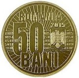 ROMANIA 50 BANI 2015 , UNC din fisic - 10 Ani de la DENOMINARE , necirculata, Alama