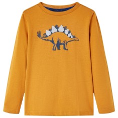 Tricou pentru copii cu m&acirc;neci lungi ocru &icirc;nchis 128