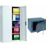 Set: Fiset metalic Premium 4 polite+baza, 900x400x1800 mm (LxlxH) + Seif metalic cu cheie 170x230x170 mm (HxLxl), Negru, PLUS