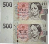 CEHIA 2 x 500 KORUN / COROANE CONSECUTIVE 2009 [2] P- 27 R , UNC , necirculate