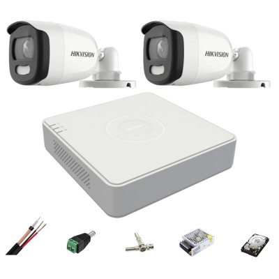 Sistem supraveghere Hikvision 2 camere 5MP 2.8mm ColorVU, lumina alba 20m, DVR 4 canale, accesorii, hard disk 1TB SafetyGuard Surveillance foto