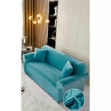 Cumpara ieftin Husa Elastica din Catifea pentru Canapea 2 Locuri + Fata de Perna, Turcoaz - JO671
