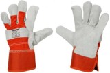 Manusi Fuji Din Piele Despicata Si Tesatura Denim Rezistenta La Abraziune,Marime 10 ( Xl),Culoare Rosu